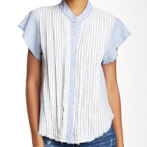 Banjara Notched Short Sleeve Frayed Blouse